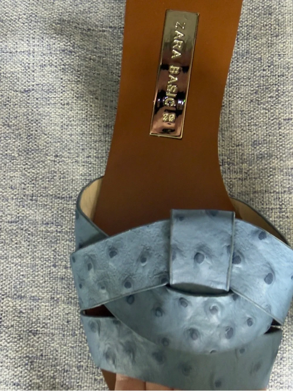 Zara Blue Textured Slide Sandals - Picture 2 of 4
